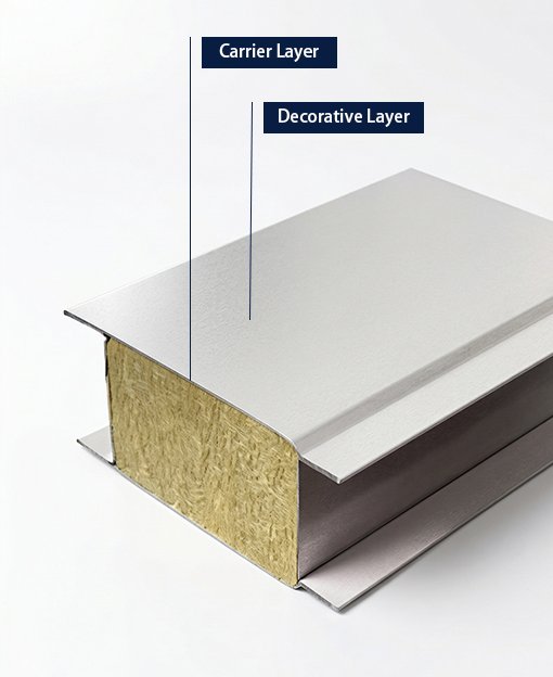 Rock wool sandwich panel structure - Customizable with PVDF, texture, or stone coating finishes