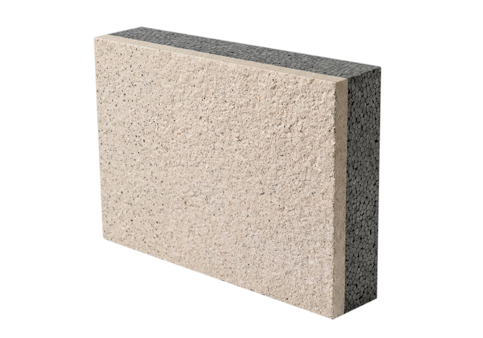 Integrated insulation and decoration panel featuring grey SEPS graphite EPS core and real stone textured finish